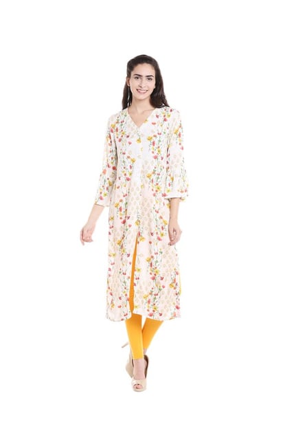 Fusion Beats Off White Floral Print Kurta Fusion Beats Off White Floral Print Kurta