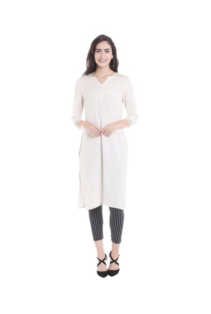 Fusion Beats Off White Regular Fit Kurta Fusion Beats Off White Regular Fit Kurta
