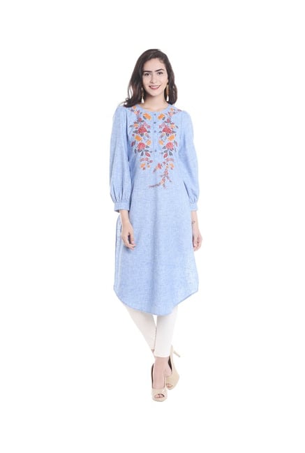 Fusion Beats Blue Printed Kurta Fusion Beats Blue Printed Kurta