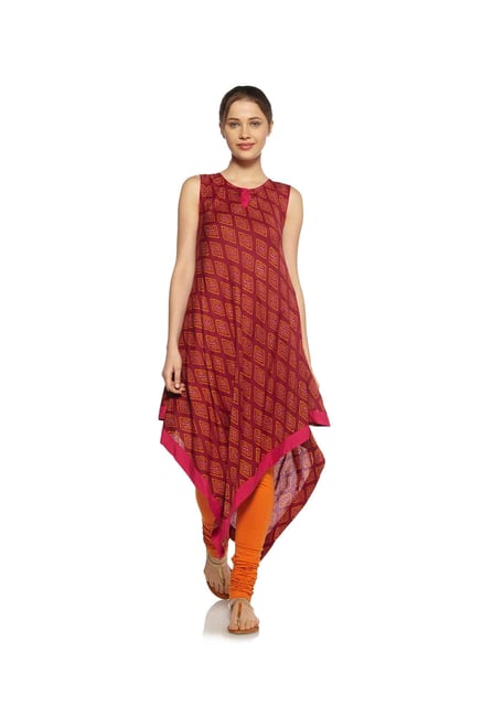 Zudio Maroon Bandhani Slim Fit Kurta Zudio Maroon Bandhani Slim Fit Kurta