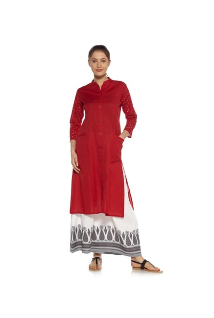Zudio Red Cut-Out Design Kurta Zudio Red Cut-Out Design Kurta