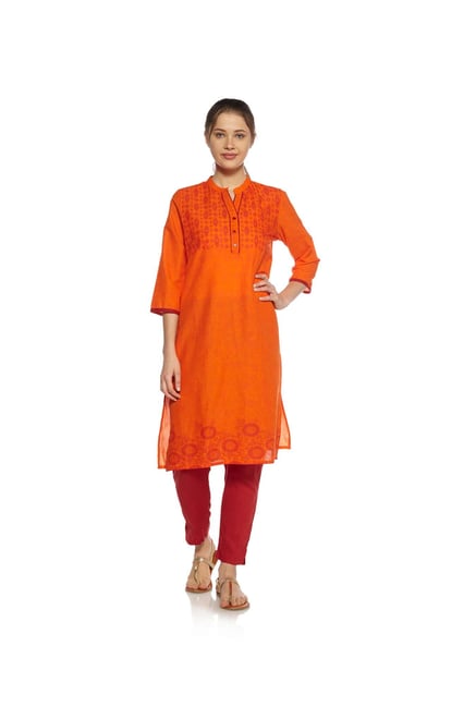 Zudio Orange Floral Print Kurta Zudio Orange Floral Print Kurta
