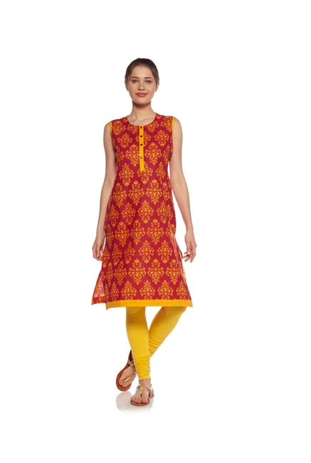 Zudio Red Ethnic Print Kurta Zudio Red Ethnic Print Kurta