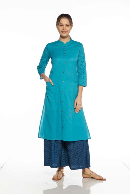 Zudio Teal Cut-Out Design Kurta Zudio Teal Cut-Out Design Kurta