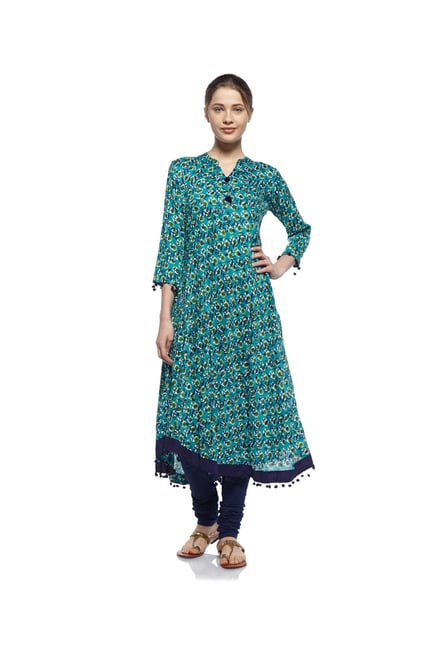 Zudio Teal Floral Print Kurta Zudio Teal Floral Print Kurta