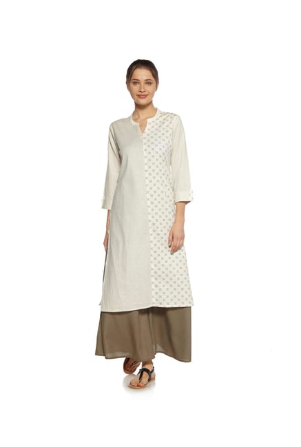 Zudio Off White Striped Print Kurta Zudio Off White Striped Print Kurta