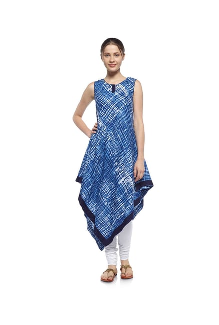 Zudio Blue Tie-Dye Slim Fit Kurta Zudio Blue Tie-Dye Slim Fit Kurta