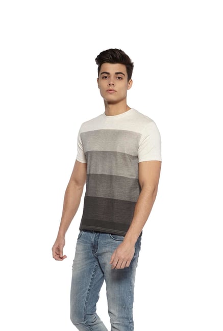 Zudio Grey Striped Slim Fit T-Shirt Zudio Grey Striped Slim Fit T-Shirt