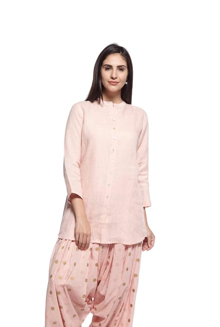 Zuba by Westside Light Pink Pure Linen Kurti Zuba by Westside Light Pink Pure Linen Kurti