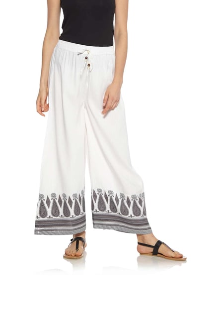 Zudio Off White Striped Printed Palazzos Zudio Off White Striped Printed Palazzos
