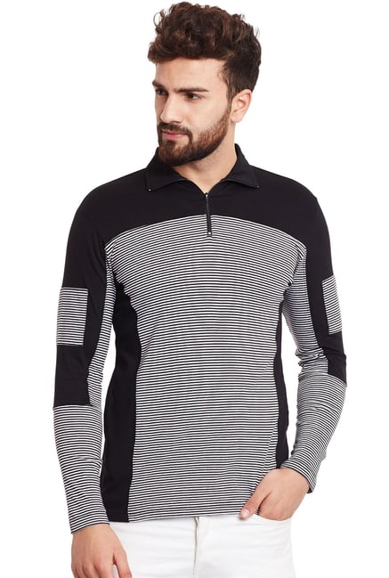Hypernation Black Full Sleeves Regular Fit Striped T-Shirt Hypernation Black Full Sleeves Regular Fit Striped T-Shirt