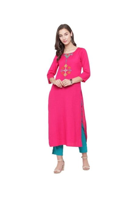 Varanga Fuchsia Embroidered Cotton Kurta Varanga Fuchsia Embroidered Cotton Kurta