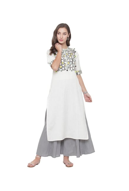 Varanga Off White Printed Cotton Kurta Varanga Off White Printed Cotton Kurta