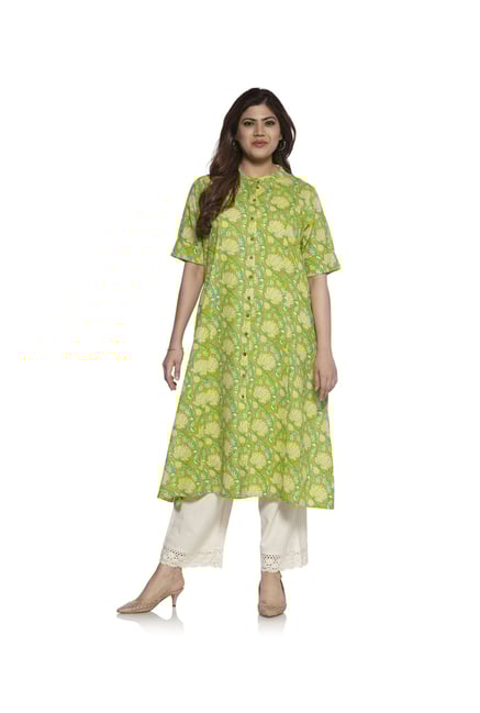 Diza curve by Westside Lime Lotus Print Kurta Diza curve by Westside Lime Lotus Print Kurta