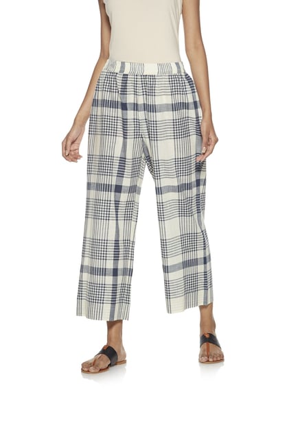 Utsa by Westside Indigo Checked Cropped Palazzos Utsa by Westside Indigo Checked Cropped Palazzos