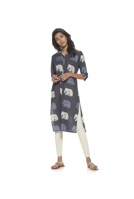 Utsa by Westside Grey Elephant Print Kurta Utsa by Westside Grey Elephant Print Kurta