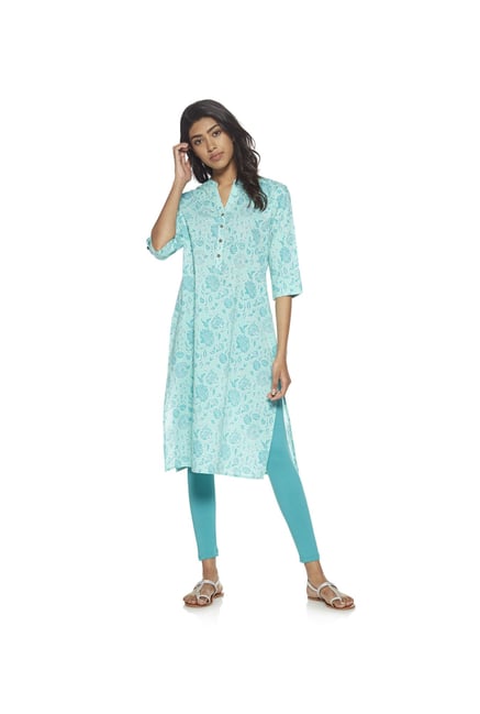 Utsa by Westside Turquoise Floral Print Kurta Utsa by Westside Turquoise Floral Print Kurta