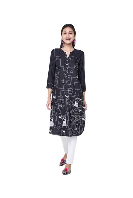 Global Desi Black Printed Kurta Global Desi Black Printed Kurta