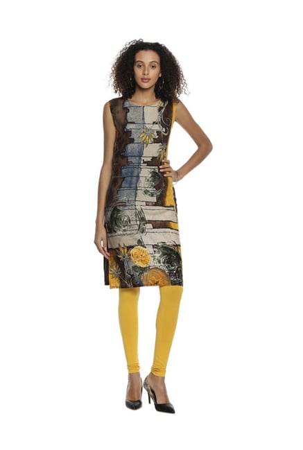 Soch Brown & Yellow Printed Rayon Kurta Soch Brown & Yellow Printed Rayon Kurta