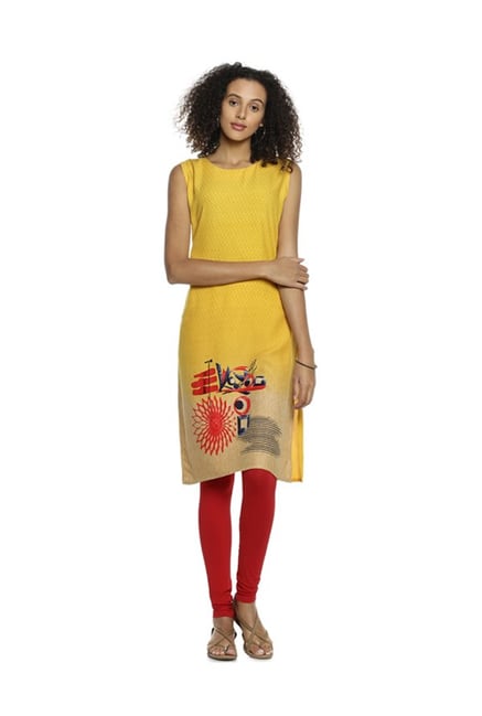 Soch Yellow Printed Rayon Kurta Soch Yellow Printed Rayon Kurta