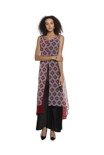 Soch Grey & Maroon Printed Georgette Kurta Soch Grey & Maroon Printed Georgette Kurta