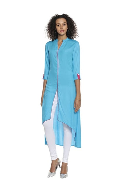 Soch Blue Regular Fit Rayon Kurta Soch Blue Regular Fit Rayon Kurta