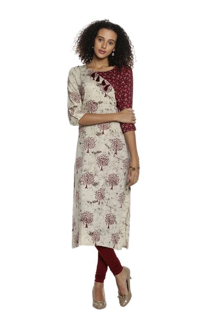 Soch Beige & Maroon Printed Rayon Kurta Soch Beige & Maroon Printed Rayon Kurta