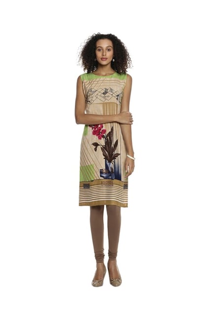 Soch Beige & Green Printed Rayon Kurta Soch Beige & Green Printed Rayon Kurta