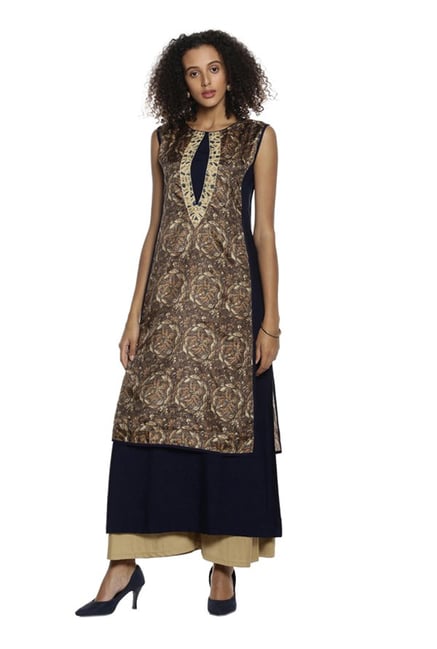 Soch Beige & Navy Printed Chanderi Kurta Soch Beige & Navy Printed Chanderi Kurta