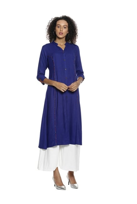 Soch Royal Blue Regular Fit Rayon Kurta Soch Royal Blue Regular Fit Rayon Kurta