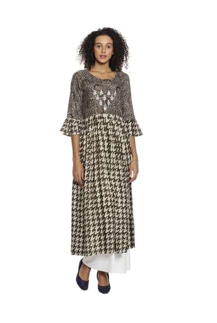 Soch Brown & Beige Printed Rayon Kurta Soch Brown & Beige Printed Rayon Kurta