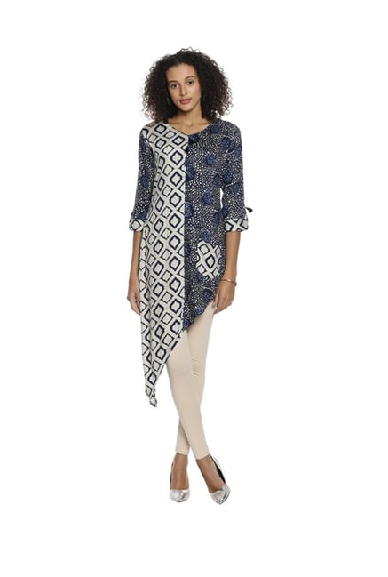 Soch Navy & Beige Printed Rayon Kurti Soch Navy & Beige Printed Rayon Kurti