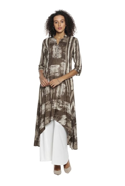 Soch Brown & Beige Printed Rayon Kurta Soch Brown & Beige Printed Rayon Kurta