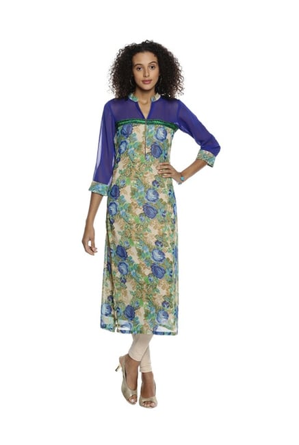 Soch Blue & Beige Printed Georgette Kurta Soch Blue & Beige Printed Georgette Kurta