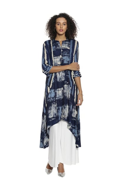 Soch Navy Printed Rayon Kurta Soch Navy Printed Rayon Kurta