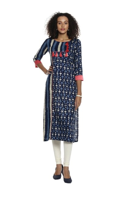 Soch Navy Printed Rayon Kurta Soch Navy Printed Rayon Kurta