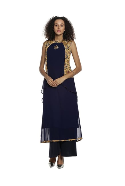 Soch Navy Printed Georgette Kurta Soch Navy Printed Georgette Kurta