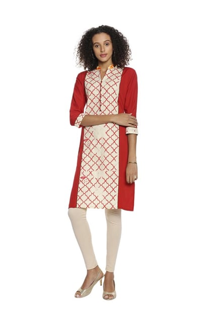 Soch Beige & Coral Printed Cotton Kurta Soch Beige & Coral Printed Cotton Kurta