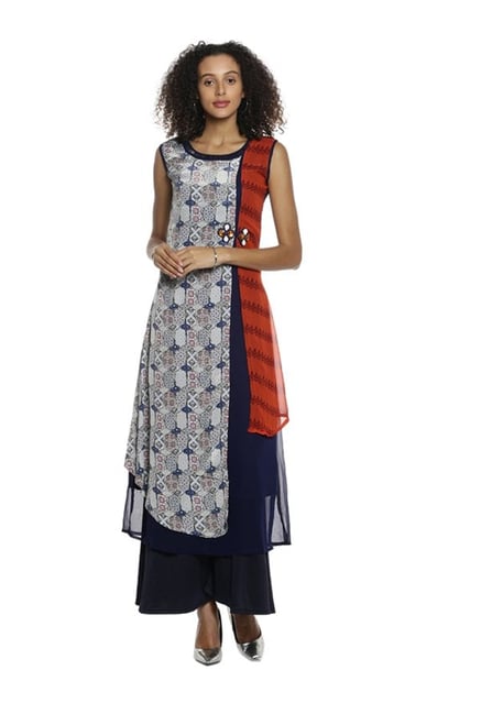 Soch Off White & Navy Printed Georgette Kurta Soch Off White & Navy Printed Georgette Kurta