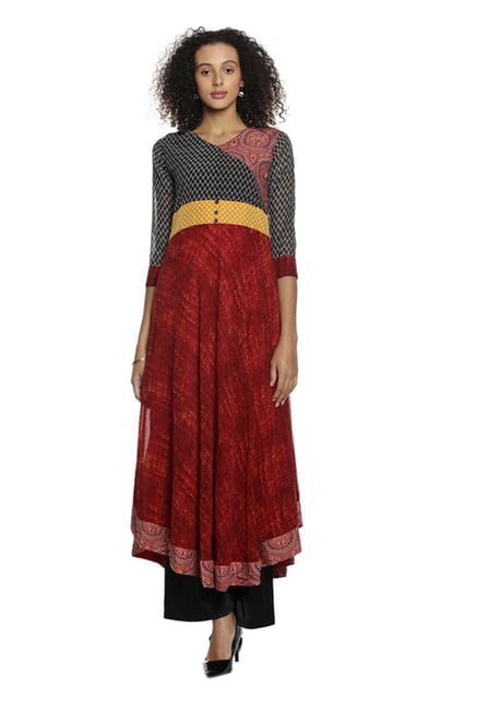 Soch Maroon & Black Printed Georgette Kurta Soch Maroon & Black Printed Georgette Kurta