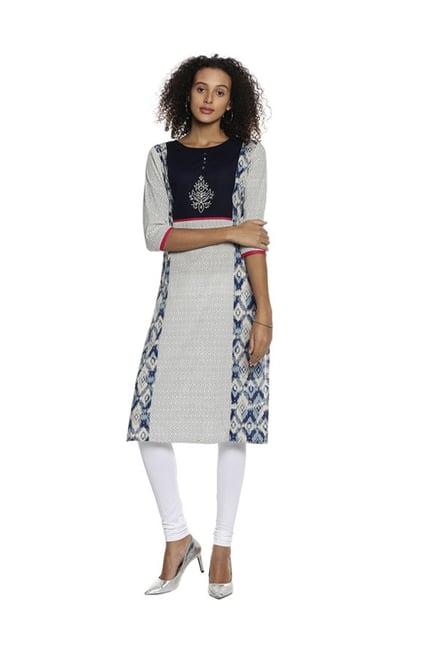 Soch Off White & Blue Printed Cotton Kurta Soch Off White & Blue Printed Cotton Kurta