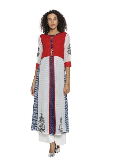 Soch Red & Cream Printed Crepe Kurta Soch Red & Cream Printed Crepe Kurta