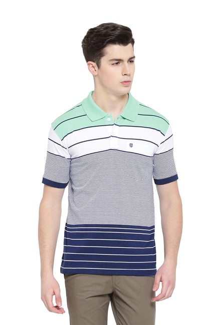 Duke Green & Blue Striped Half Sleeves Polo T-Shirt Duke Green & Blue Striped Half Sleeves Polo T-Shirt