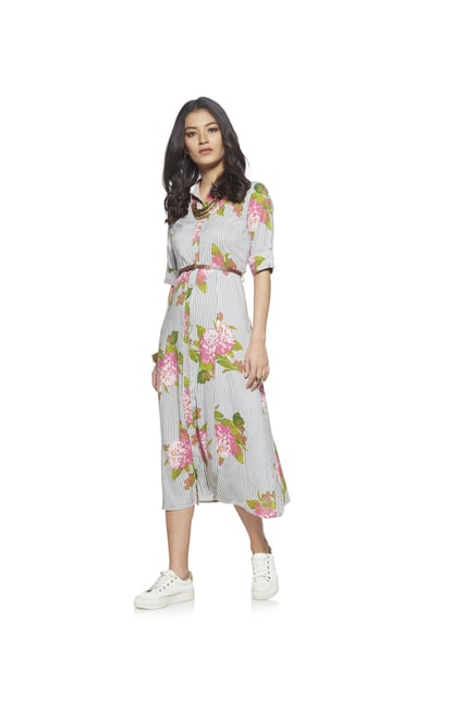 Bombay Paisley by Westside Off White Floral Shirtdress With Belt Bombay Paisley by Westside Off White Floral Shirtdress With Belt