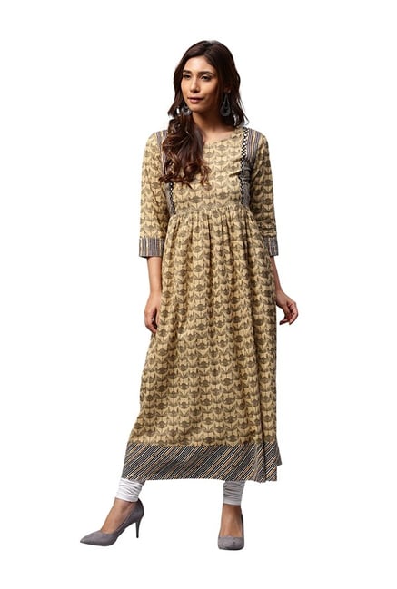 Jaipur Kurti Beige Printed Cotton Kurta Jaipur Kurti Beige Printed Cotton Kurta