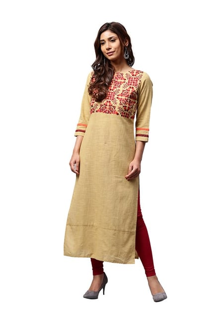 Jaipur Kurti Beige Embroidered Cotton Kurta Jaipur Kurti Beige Embroidered Cotton Kurta