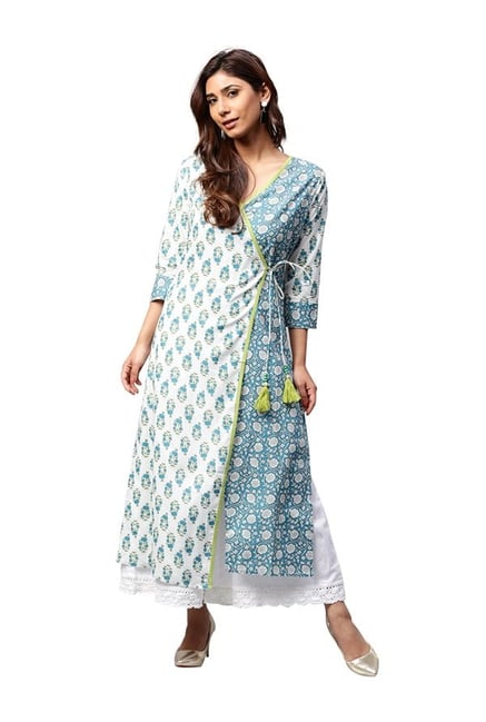 Jaipur Kurti Off White & Blue Printed Cotton Kurta Jaipur Kurti Off White & Blue Printed Cotton Kurta