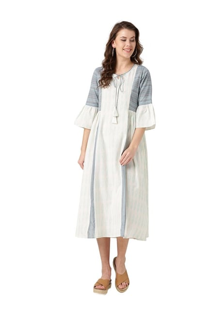 Desi Fusion Off White Printed Cotton Dress Desi Fusion Off White Printed Cotton Dress