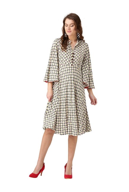 Desi Fusion Cream Printed Rayon Dress Desi Fusion Cream Printed Rayon Dress