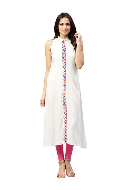 Jaipur Kurti White Rayon Dress Jaipur Kurti White Rayon Dress